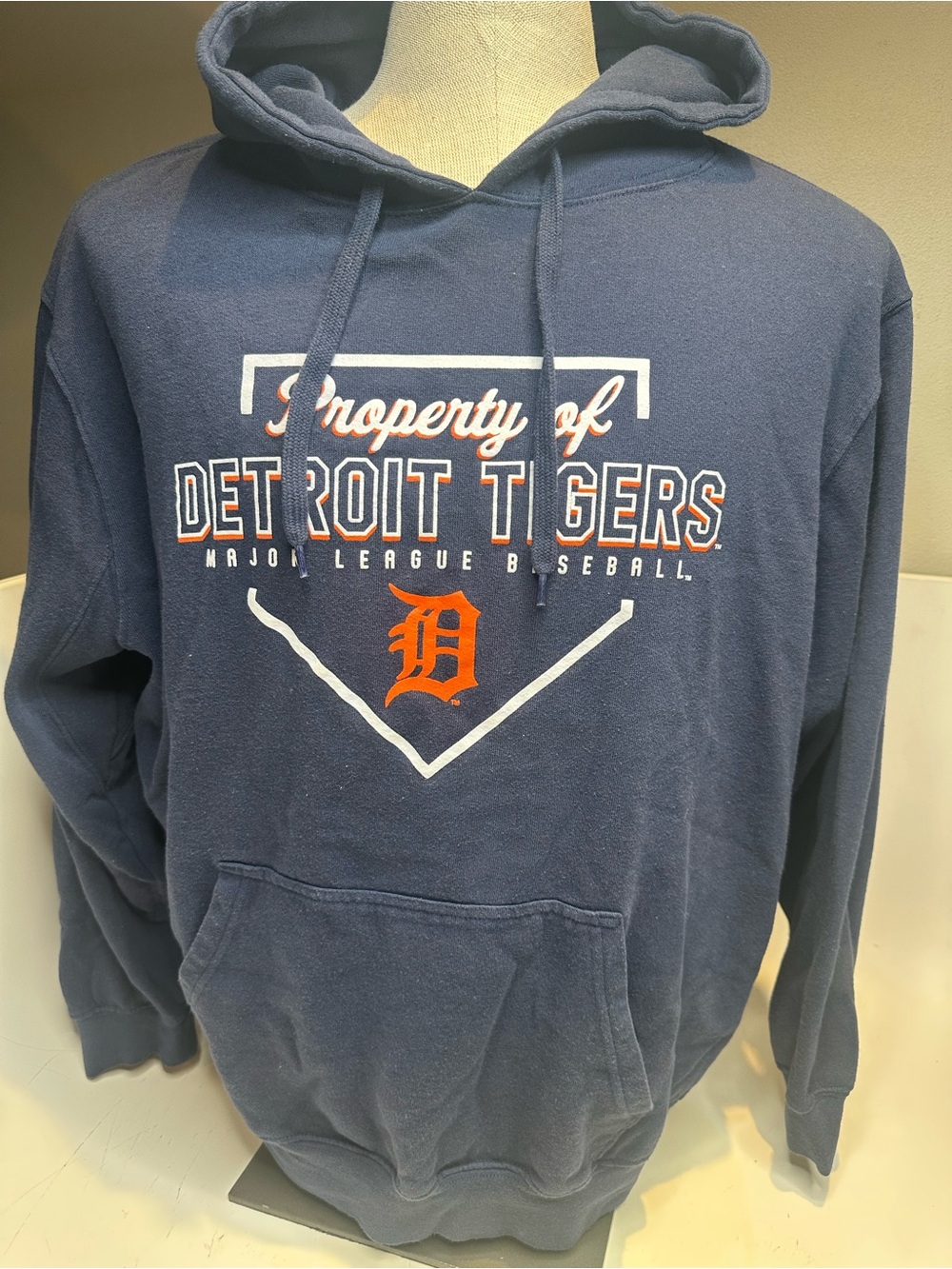 Stitches Navy Hoodie with Orange & White Detroit Tigers Logo